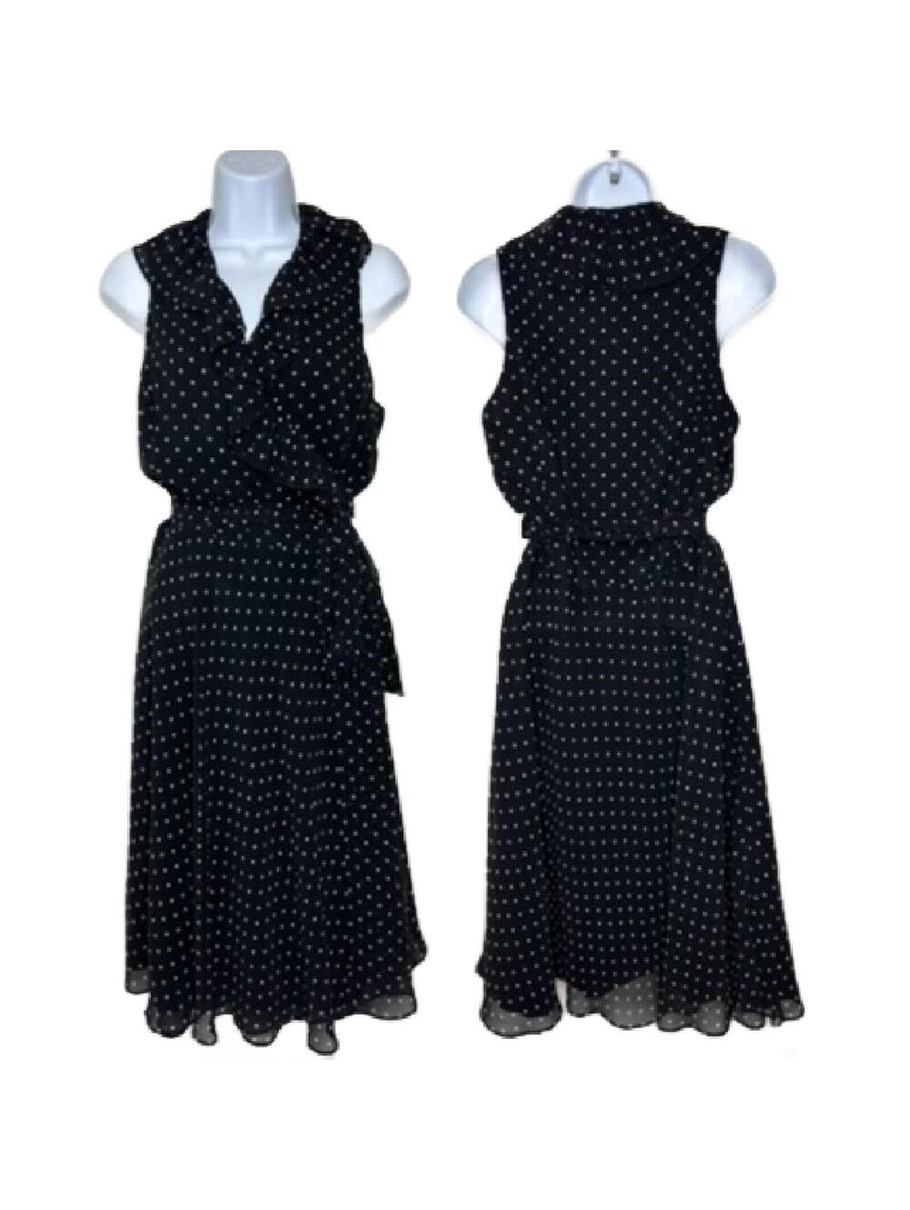Lauren Ralph Lauren Womens Sz 12 Black/White Ruffle PolkaDot Wrap Dress(1994)